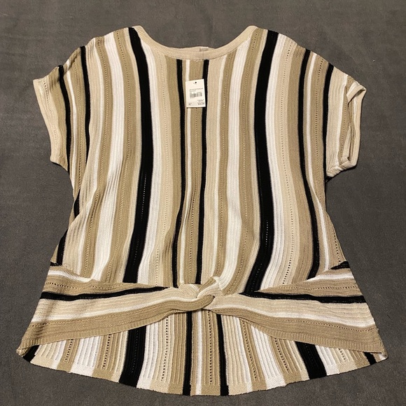 NWT XL EST 1946  J/M Sportswear Short Sleeve Tan Cream Scoop Neck Sweater - Picture 1 of 8